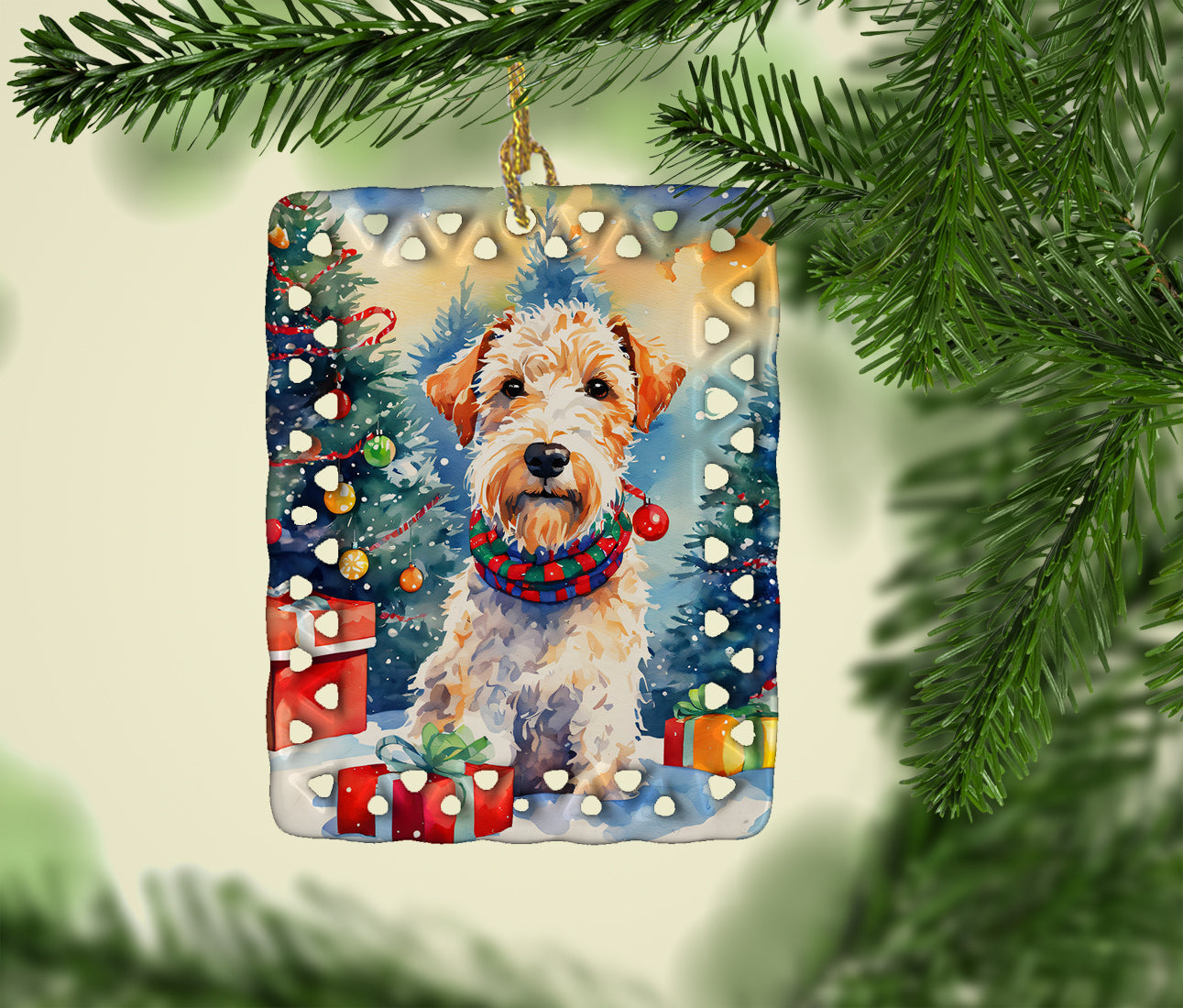 Wire Fox Terrier Christmas Porcelain Ornament