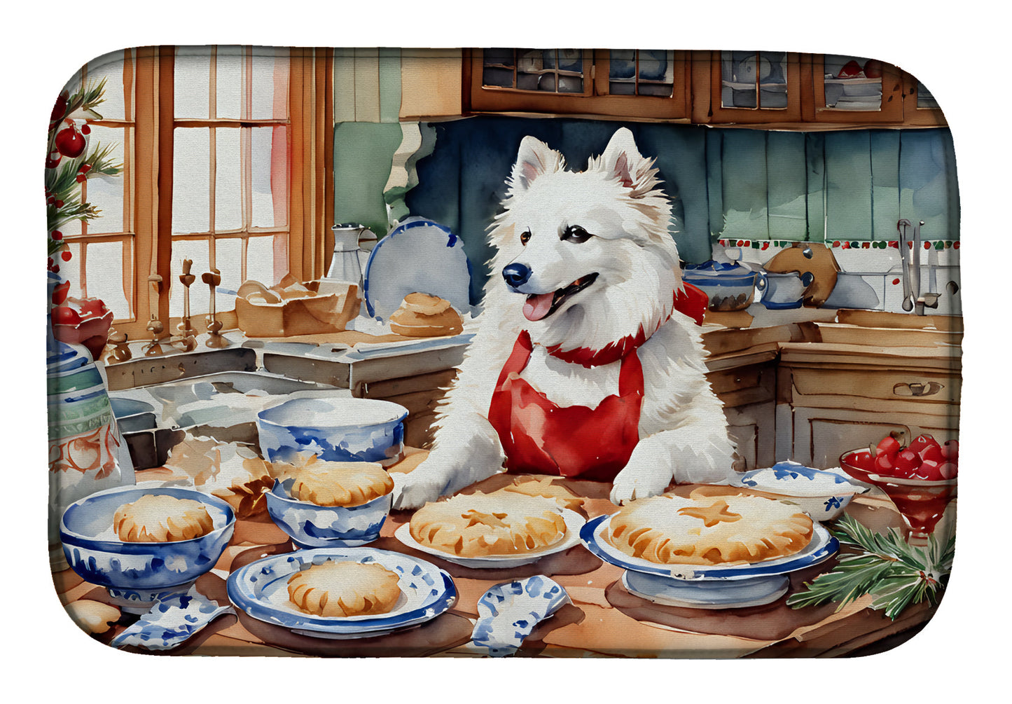 Buy this American Eskimo Christmas Cookies Dish Drying Mat