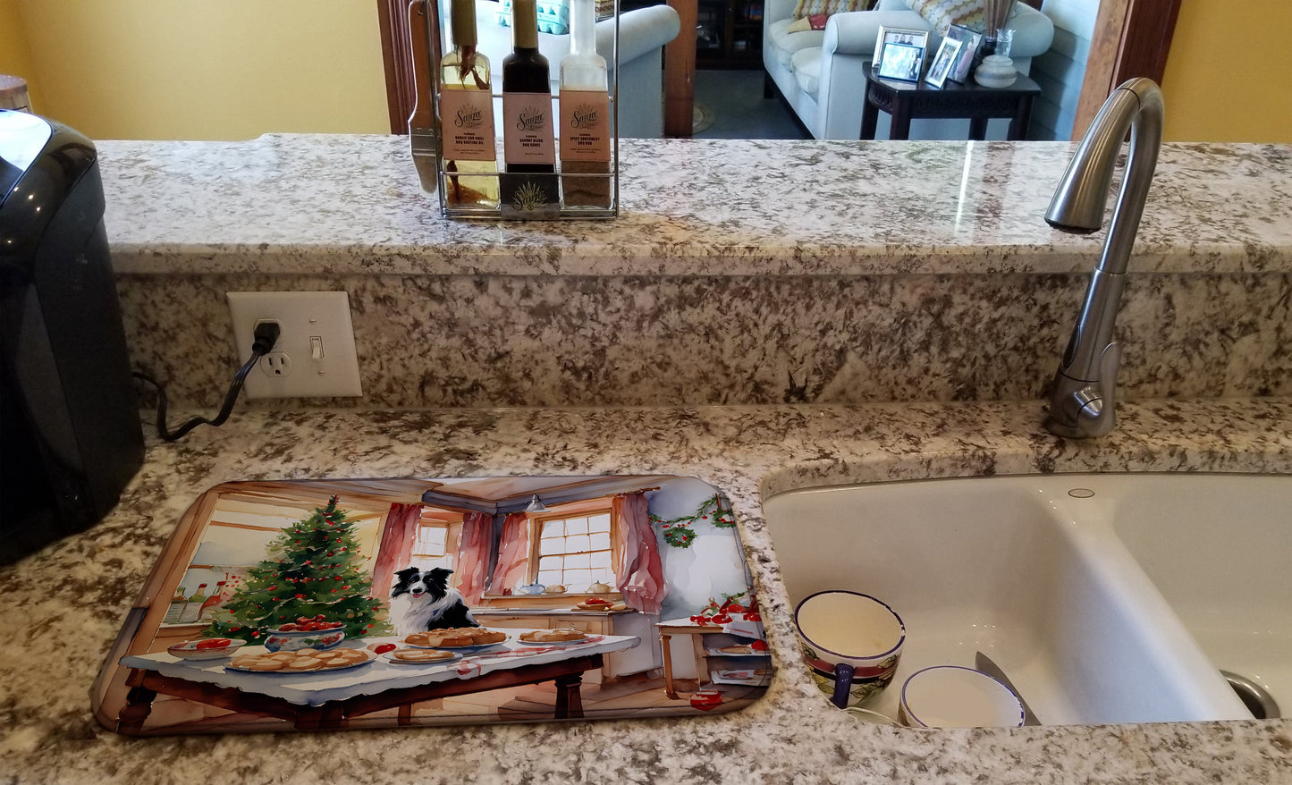 Border Collie Christmas Cookies Dish Drying Mat