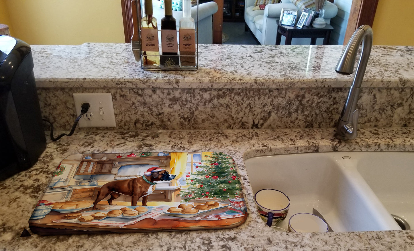 Boxer Christmas Cookies Dish Drying Mat
