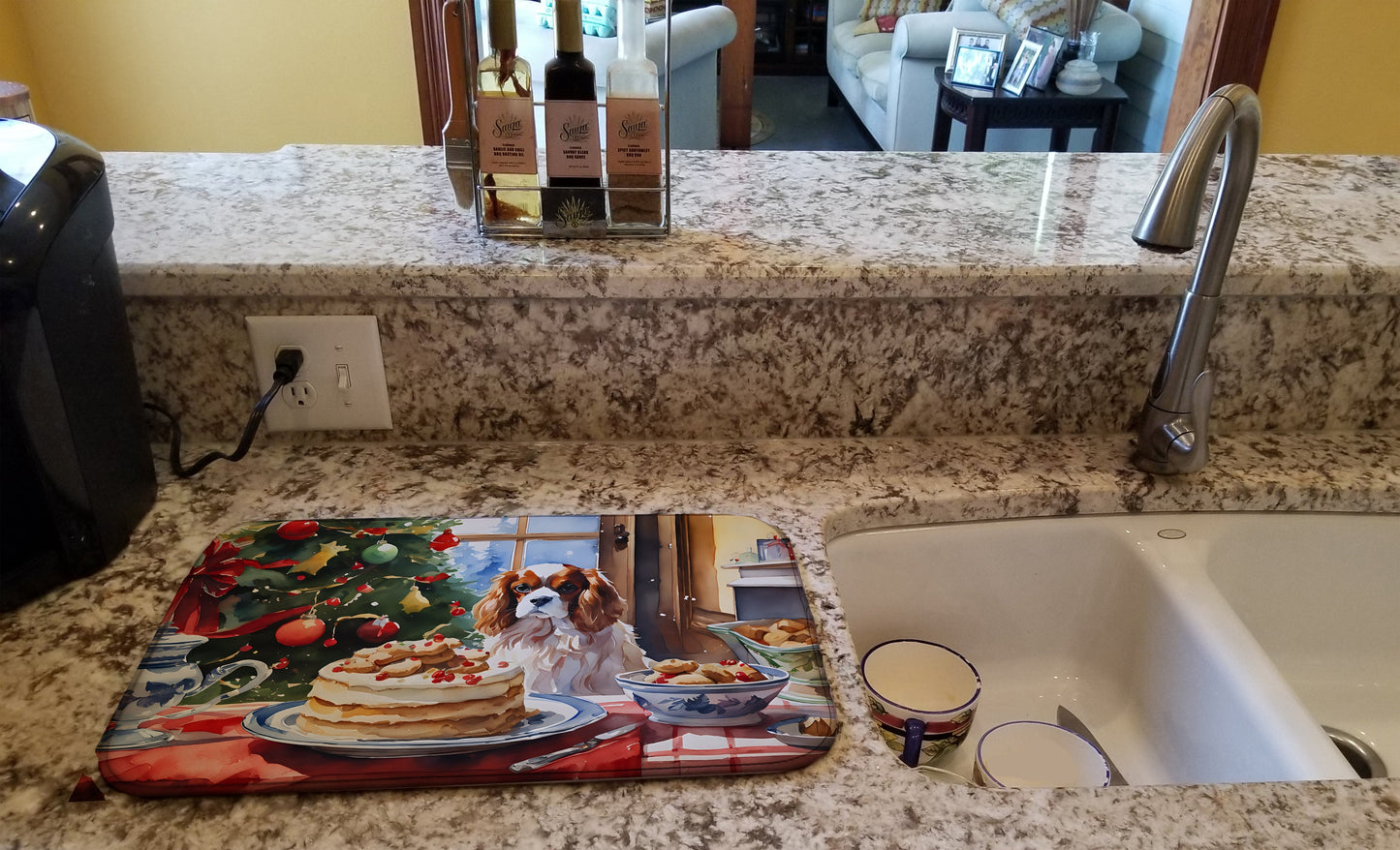 Cavalier Spaniel Christmas Cookies Dish Drying Mat