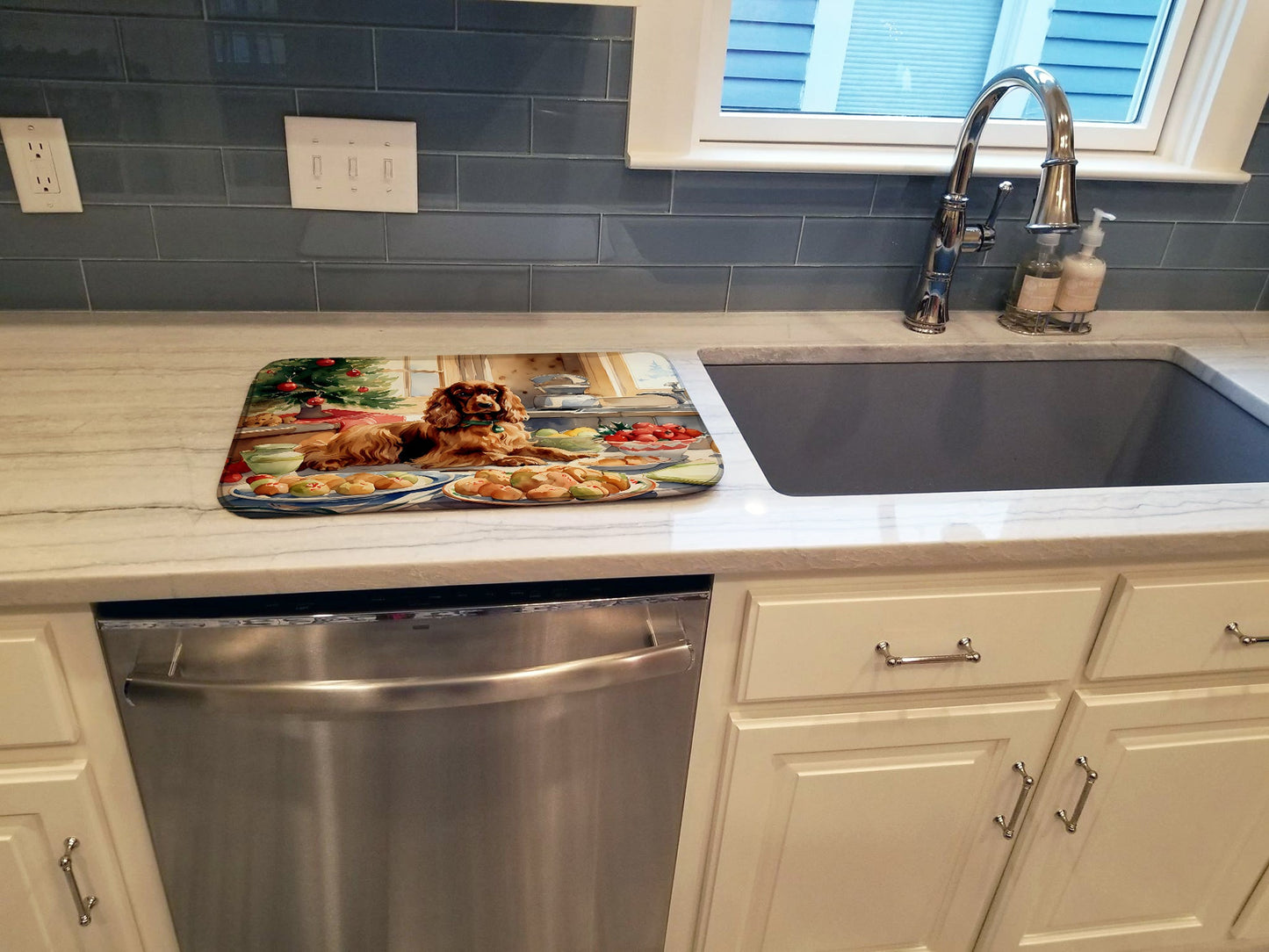 Cocker Spaniel Christmas Cookies Dish Drying Mat