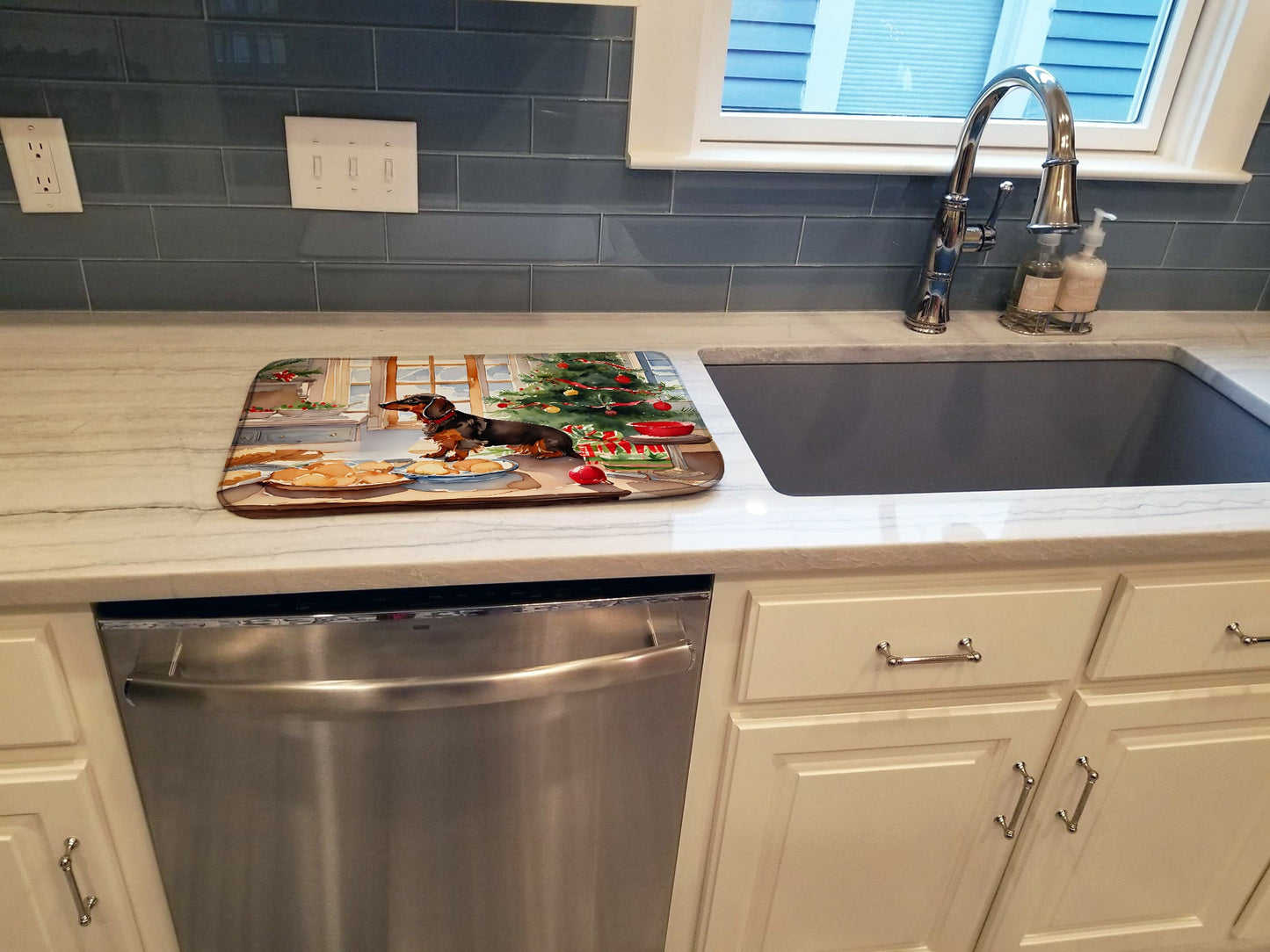 Dachshund Christmas Cookies Dish Drying Mat