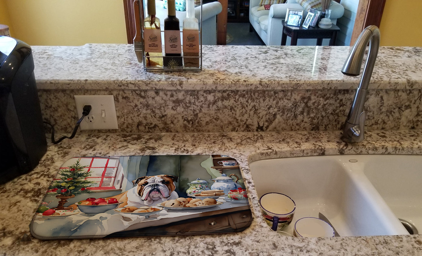 English Bulldog Christmas Cookies Dish Drying Mat