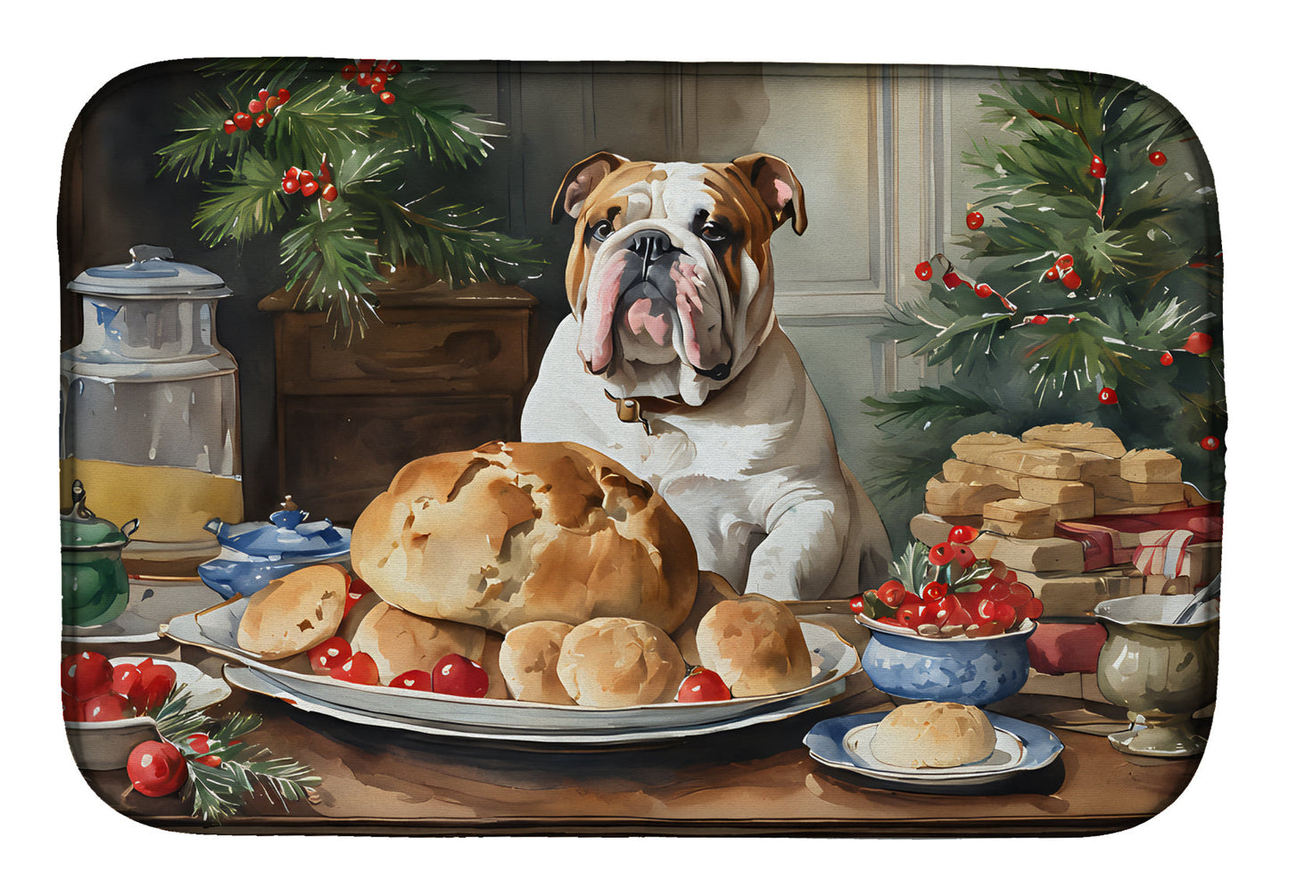 Buy this English Bulldog Christmas Cookies Dish Drying Mat