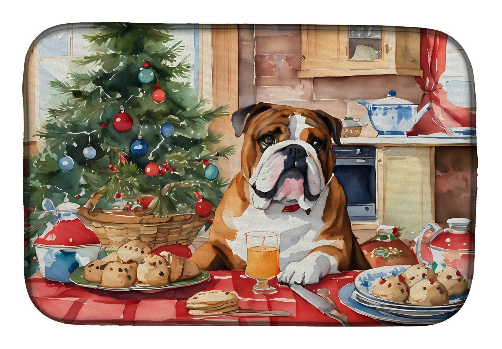 Buy this English Bulldog Christmas Cookies Dish Drying Mat