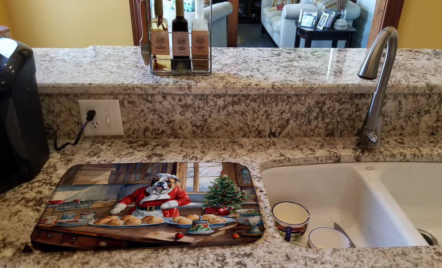 English Bulldog Christmas Cookies Dish Drying Mat