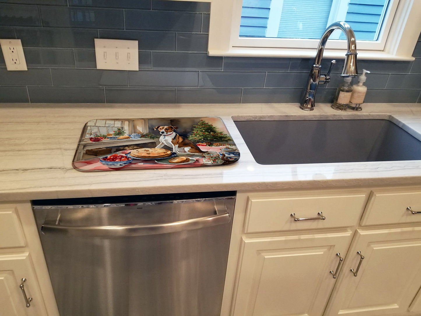 English Foxhound Christmas Cookies Dish Drying Mat