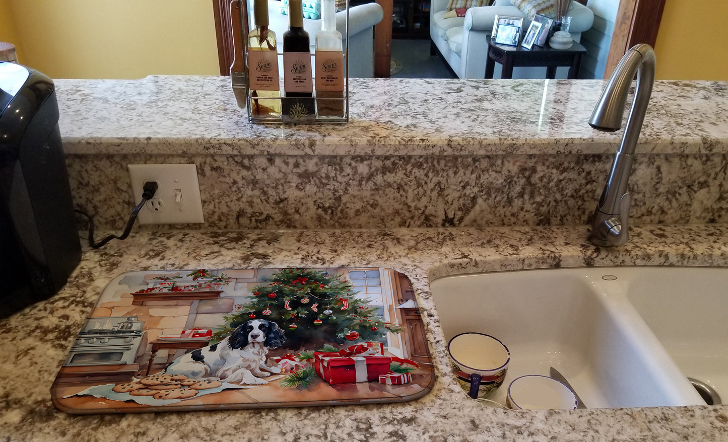 English Springer Spaniel Christmas Cookies Dish Drying Mat