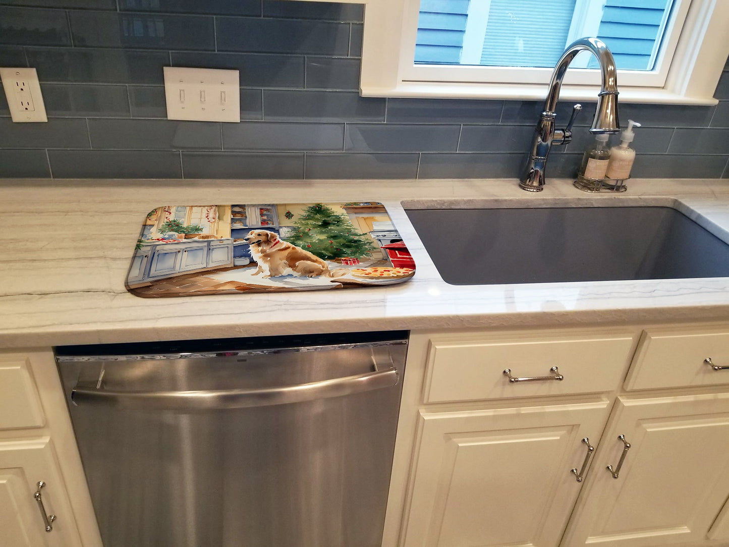 Golden Retriever Christmas Cookies Dish Drying Mat