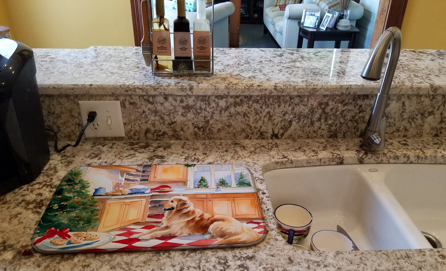 Golden Retriever Christmas Cookies Dish Drying Mat