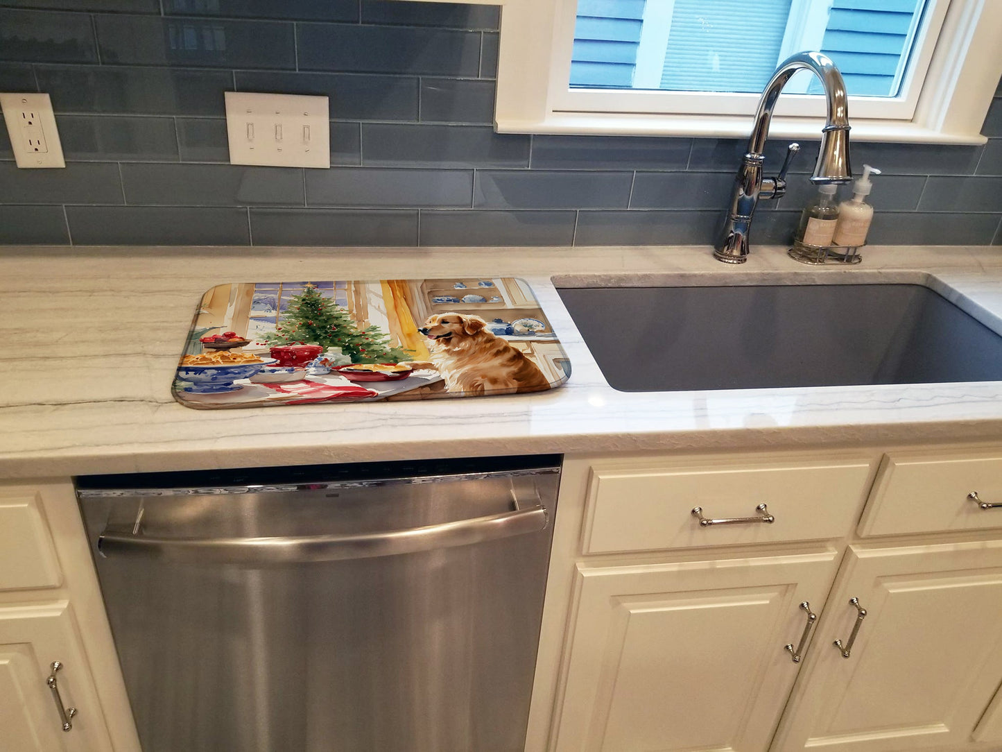 Golden Retriever Christmas Cookies Dish Drying Mat