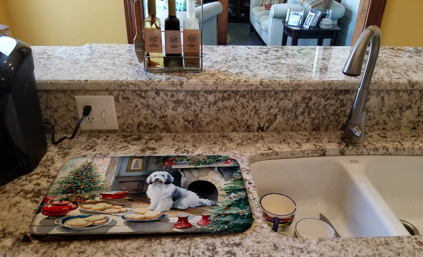 Old English Sheepdog Christmas Cookies Dish Drying Mat