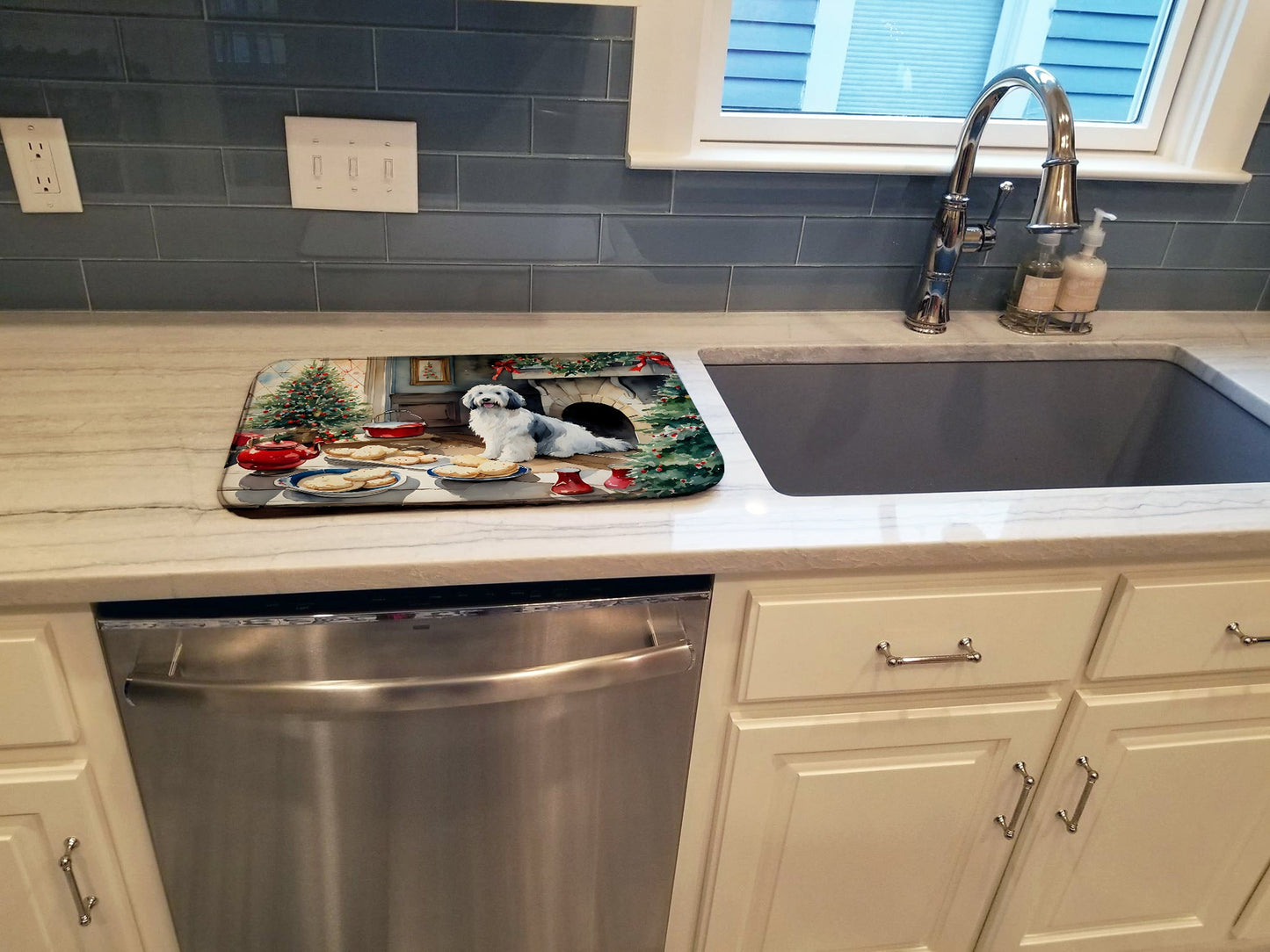 Old English Sheepdog Christmas Cookies Dish Drying Mat