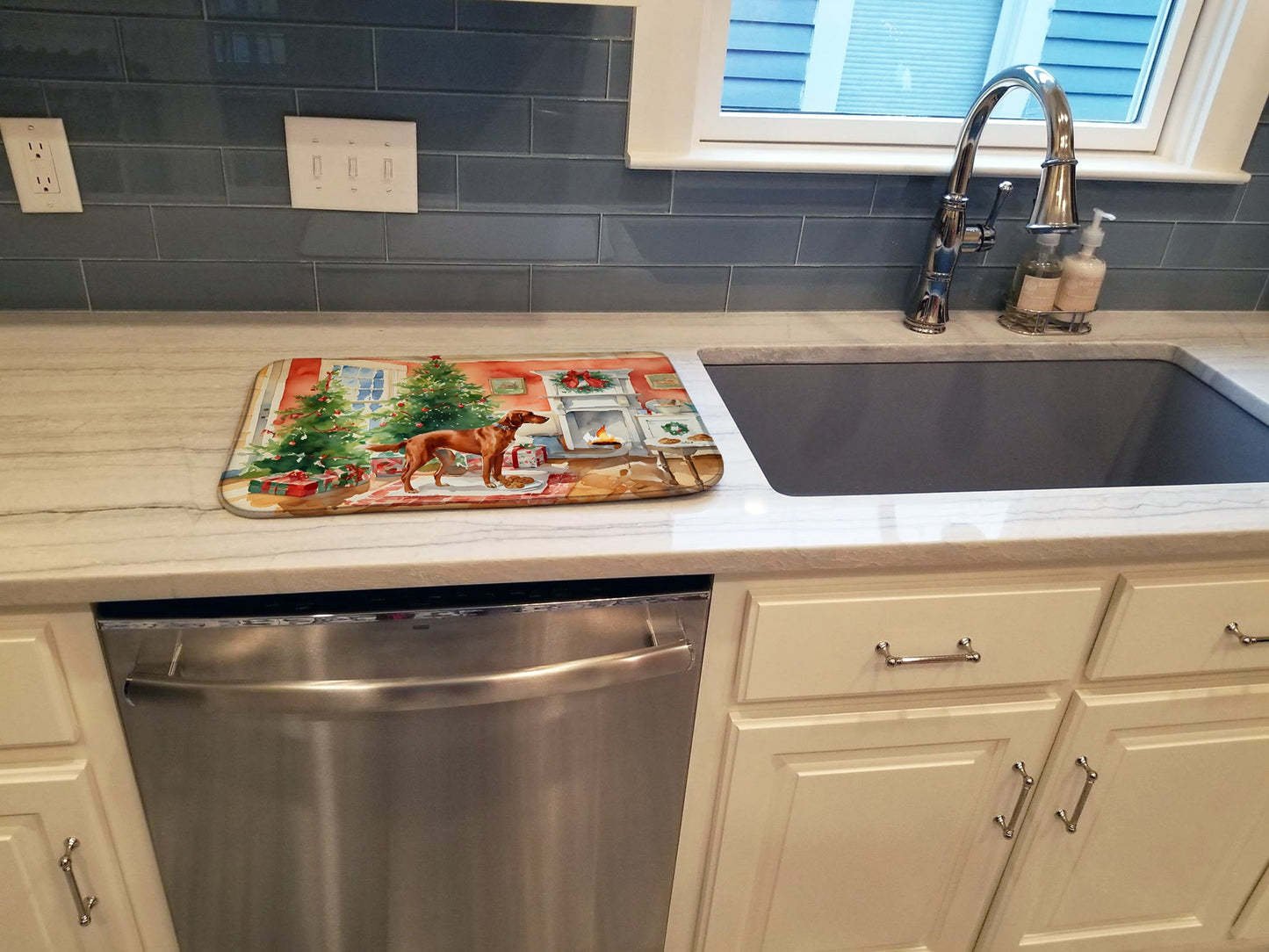 Redbone Coonhound Christmas Cookies Dish Drying Mat