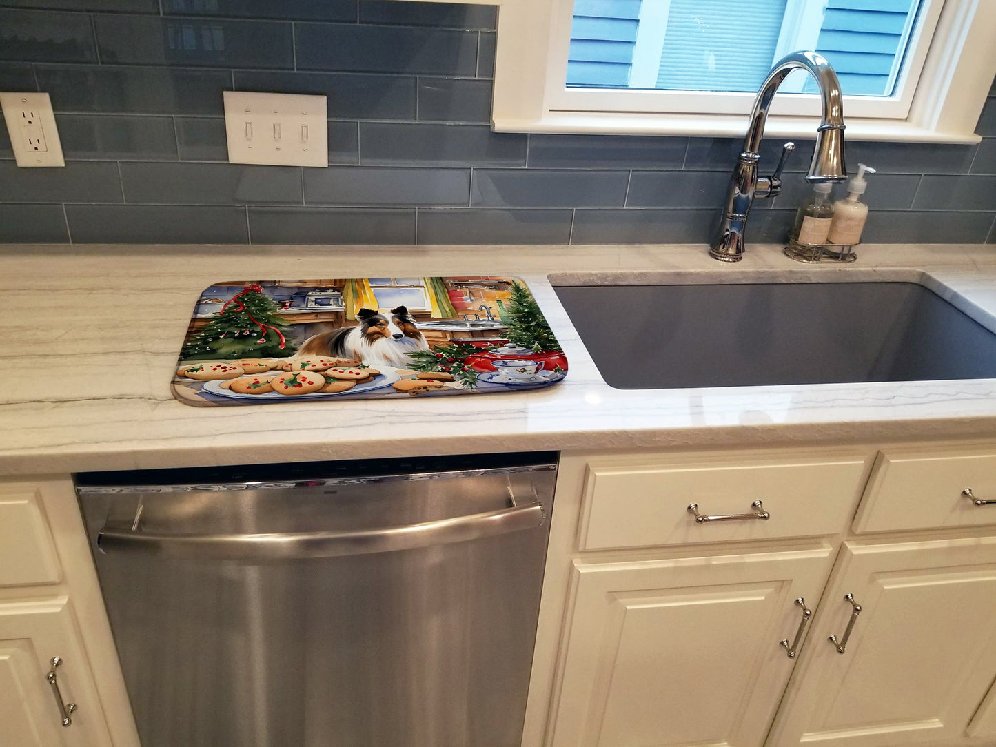 Sheltie Christmas Cookies Dish Drying Mat