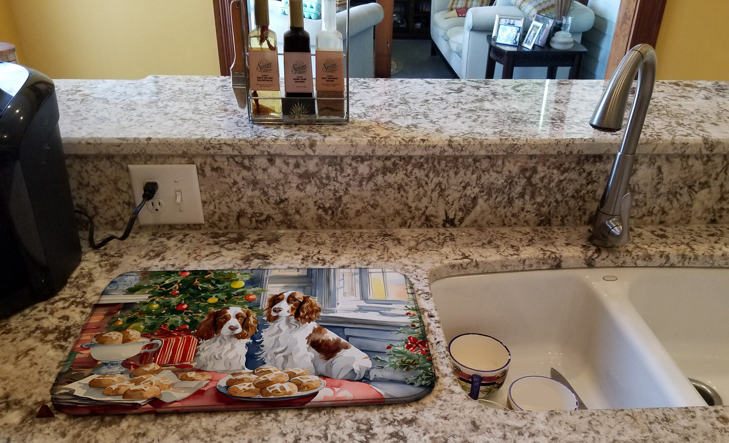 Welsh Springer Spaniel Christmas Cookies Dish Drying Mat