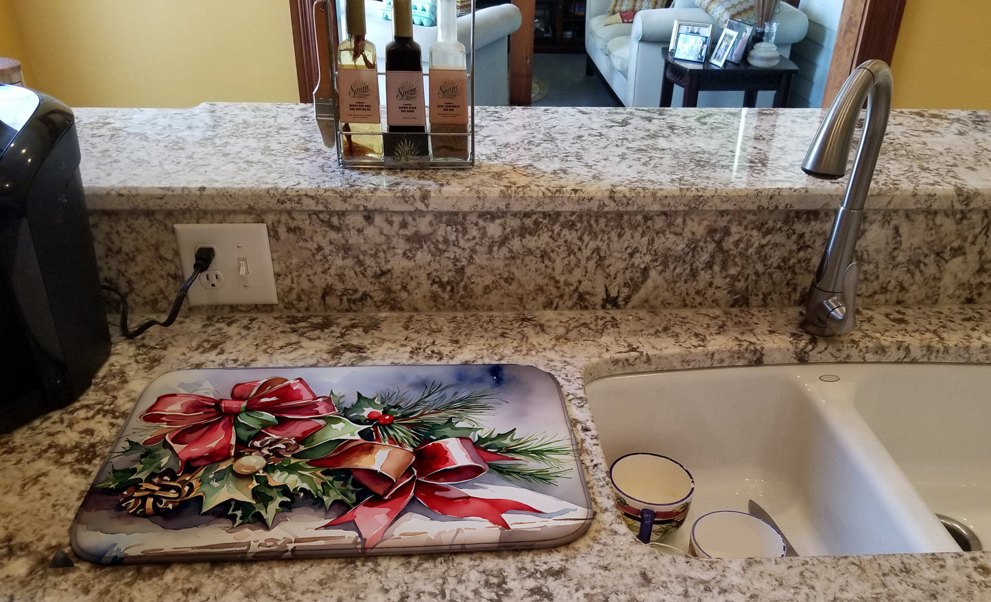 Christmas Bows & Ribbons Dish Drying Mat