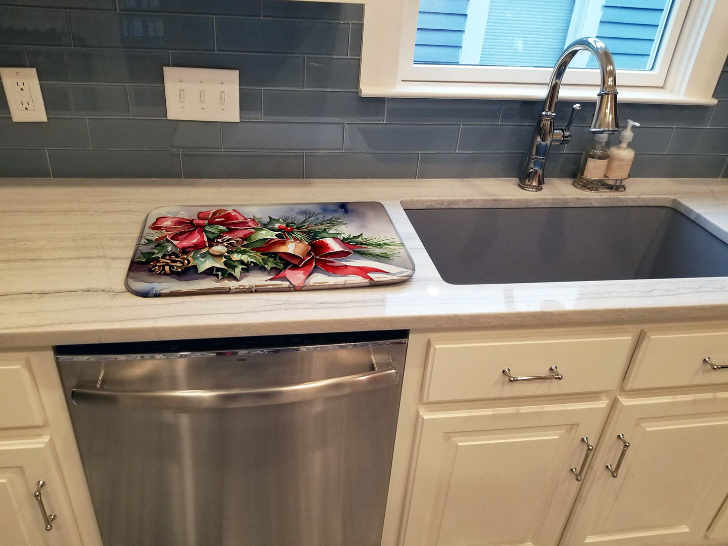 Christmas Bows & Ribbons Dish Drying Mat