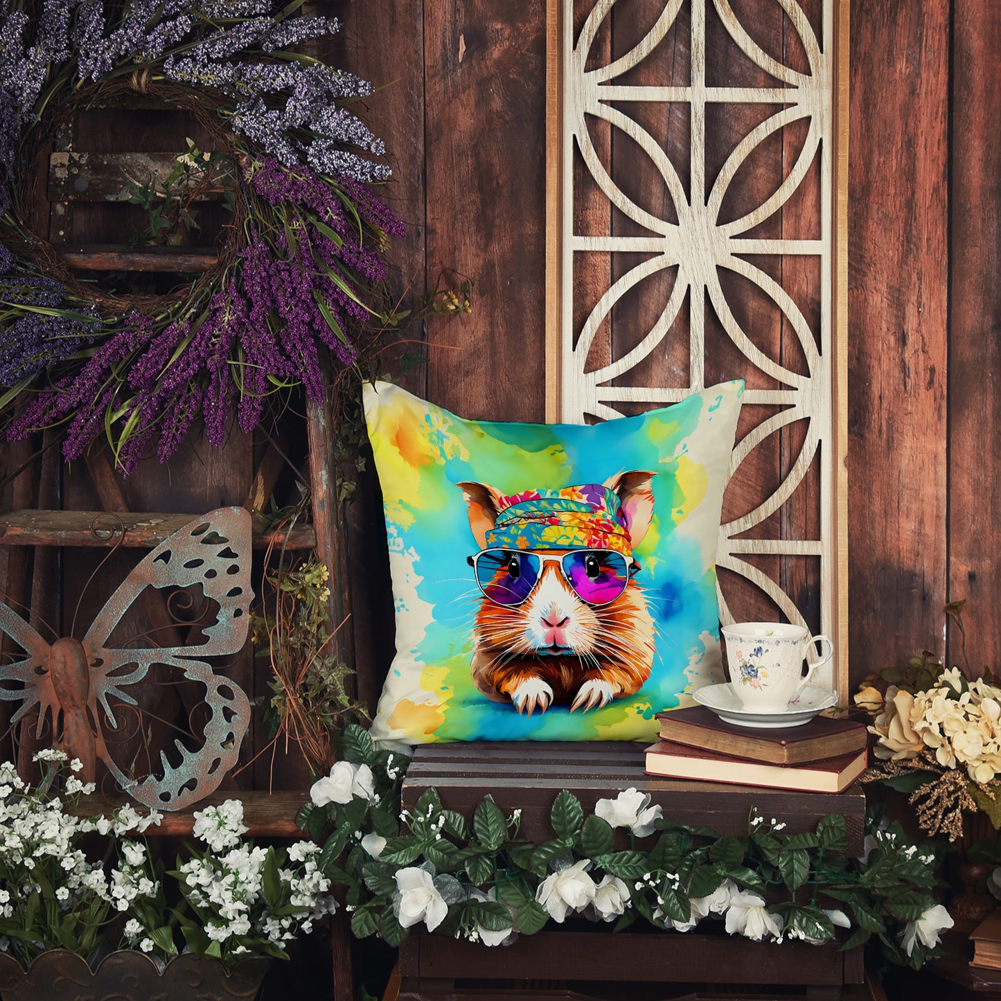 Hippie Animal Guinea Pig Throw Pillow