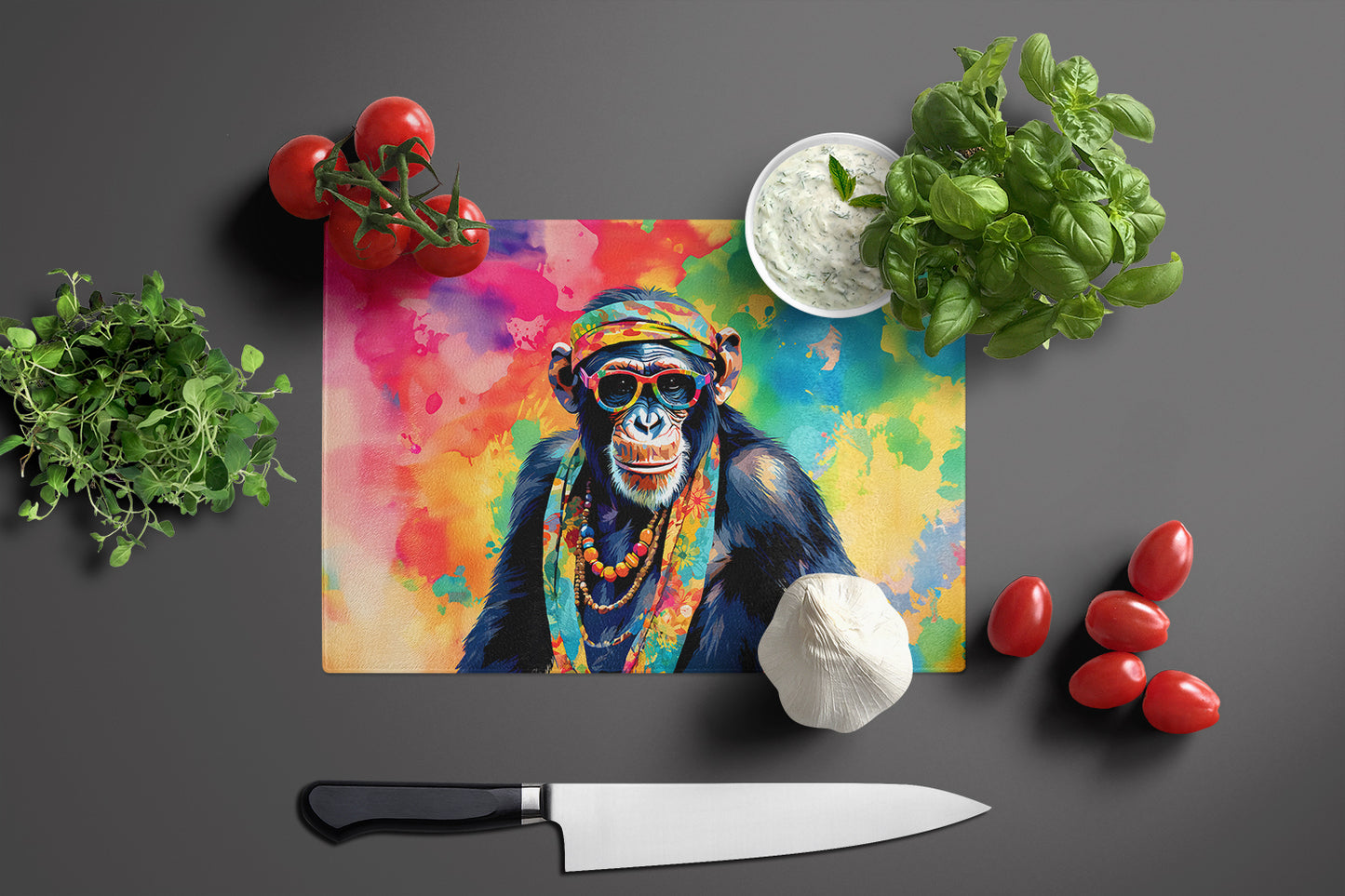 Hippie Animal Chimpanzee Glass Cutting Board