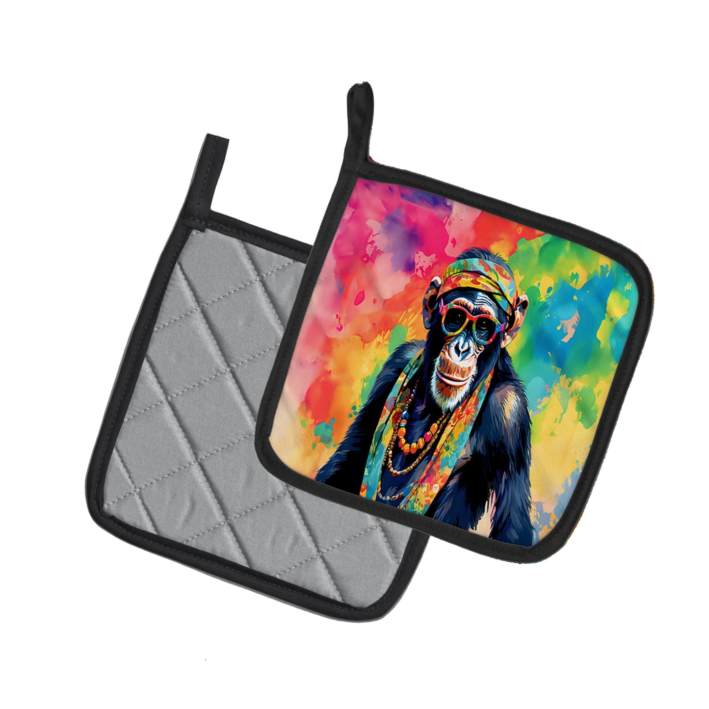 Hippie Animal Chimpanzee Pair of Pot Holders