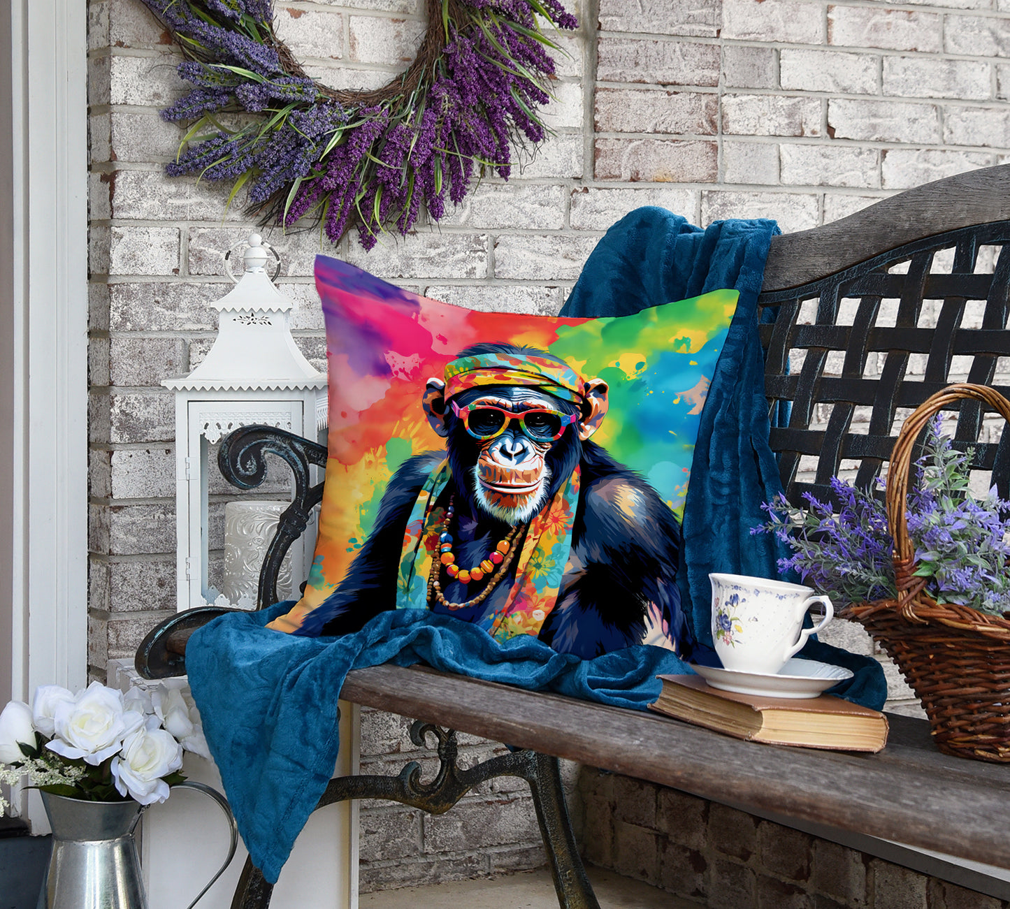 Hippie Animal Chimpanzee Throw Pillow