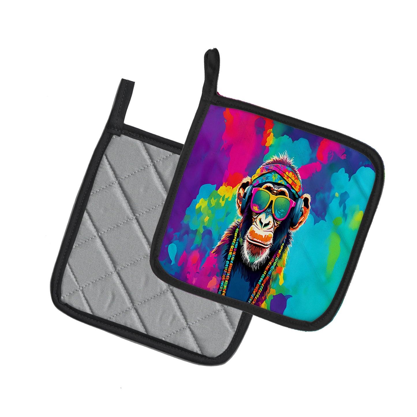 Hippie Animal Chimpanzee Pair of Pot Holders