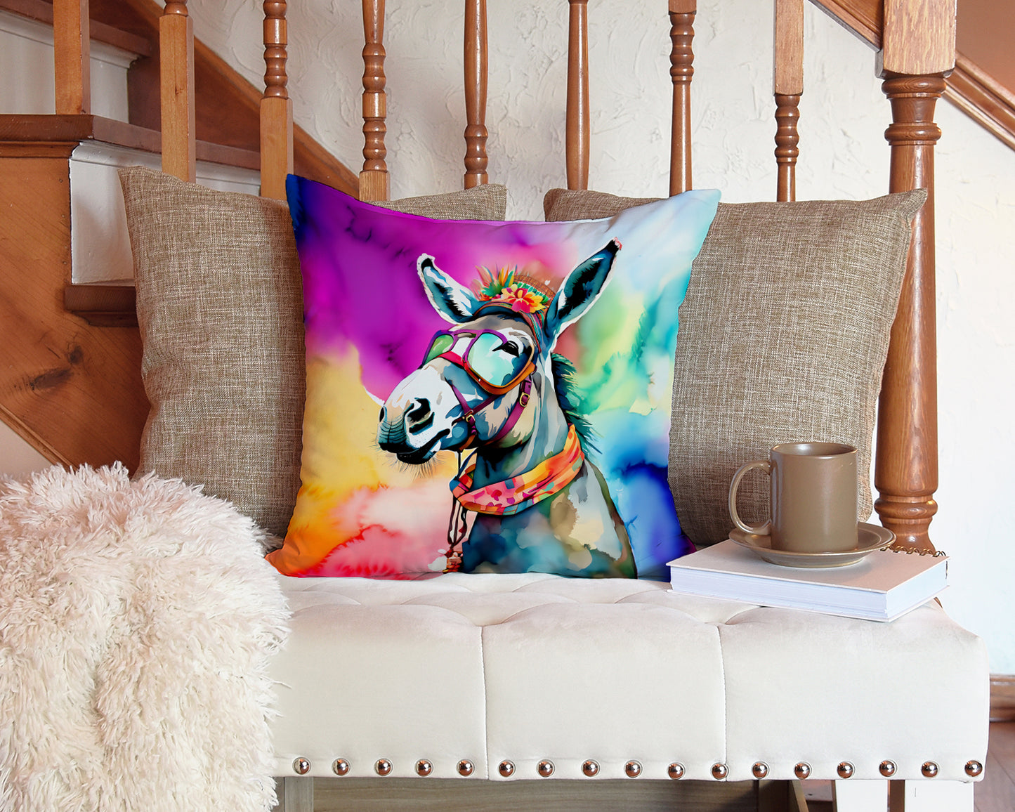 Hippie Animal Donkey Throw Pillow