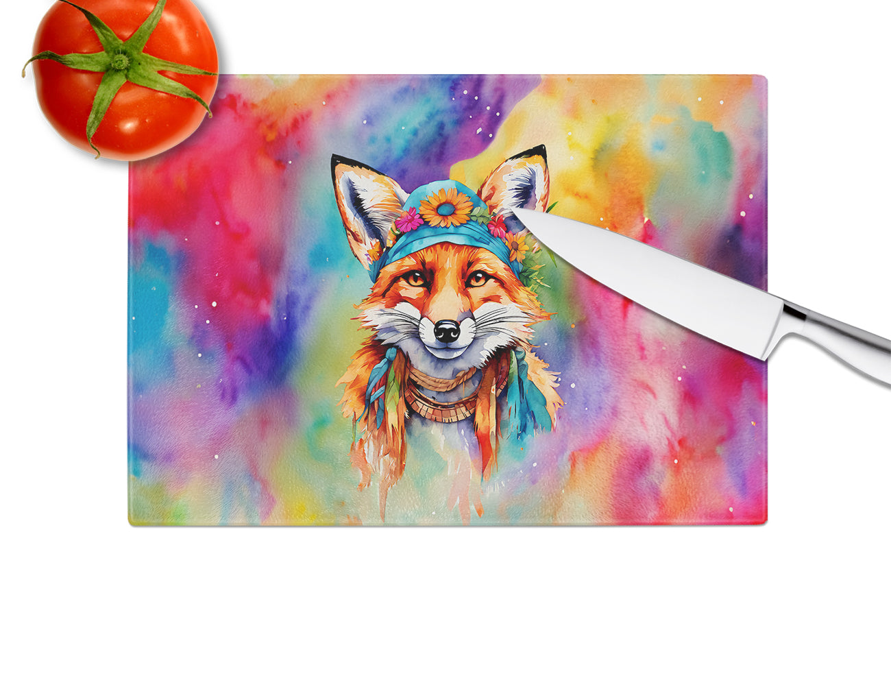 Hippie Animal Fox Glass Cutting Board