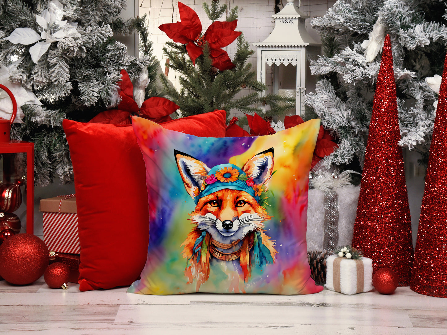 Hippie Animal Fox Throw Pillow