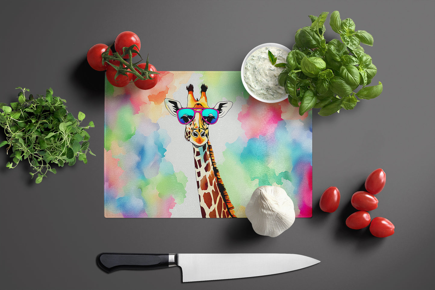 Hippie Animal Giraffe Glass Cutting Board