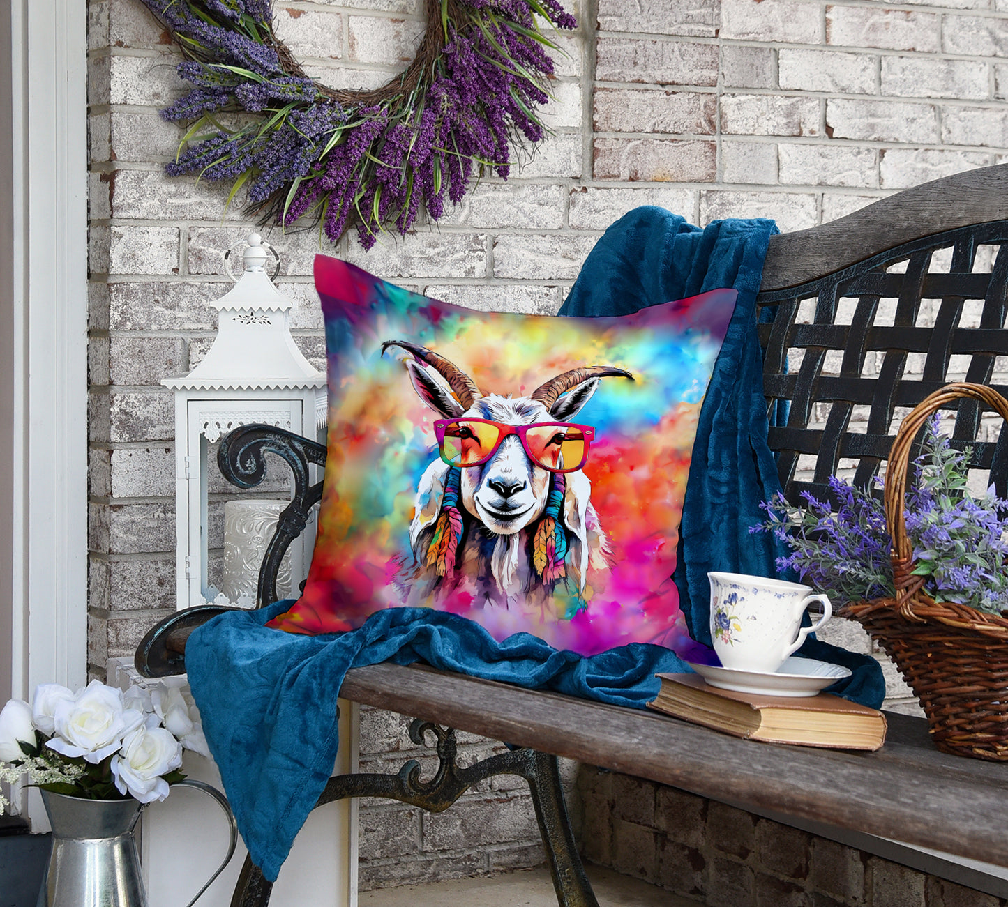 Hippie Animal Goat Throw Pillow