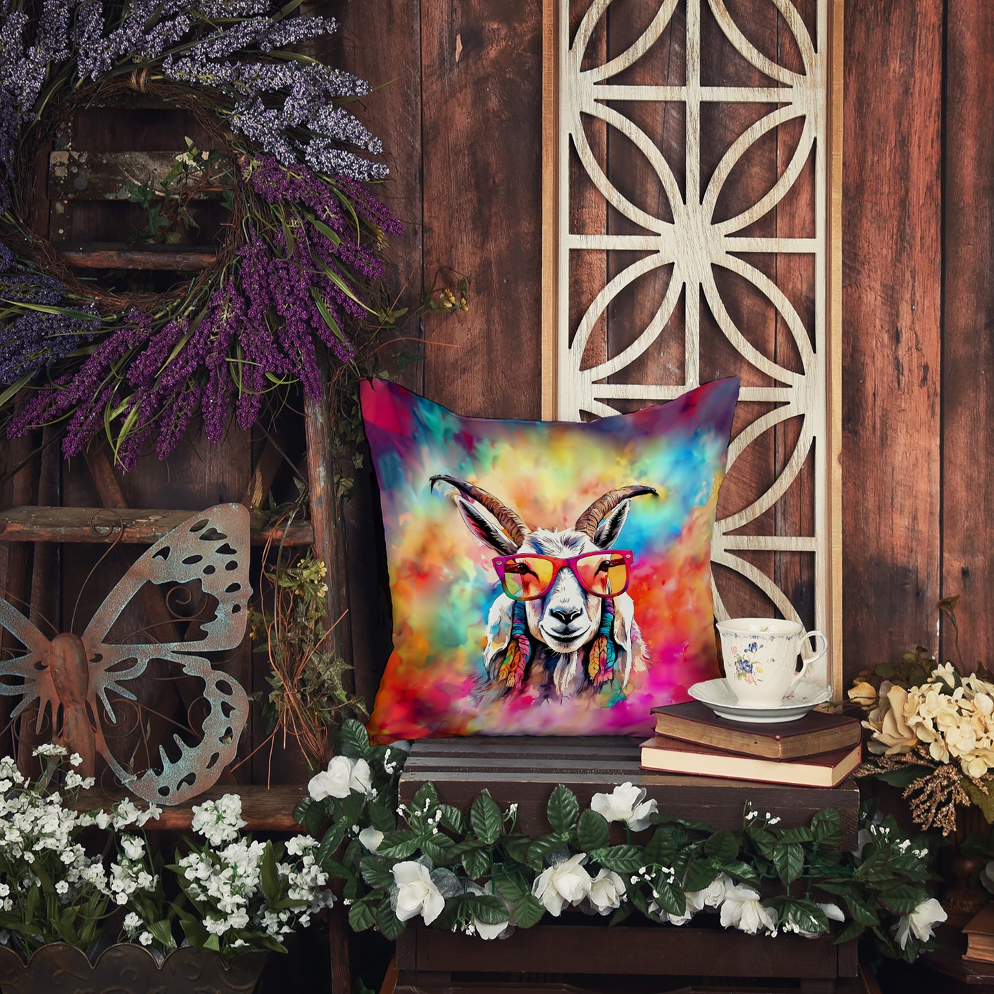 Hippie Animal Goat Throw Pillow