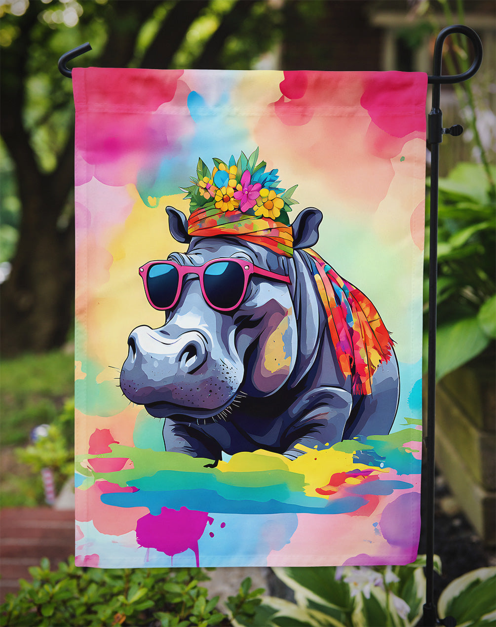 Hippie Animal Hippopotamus Garden Flag