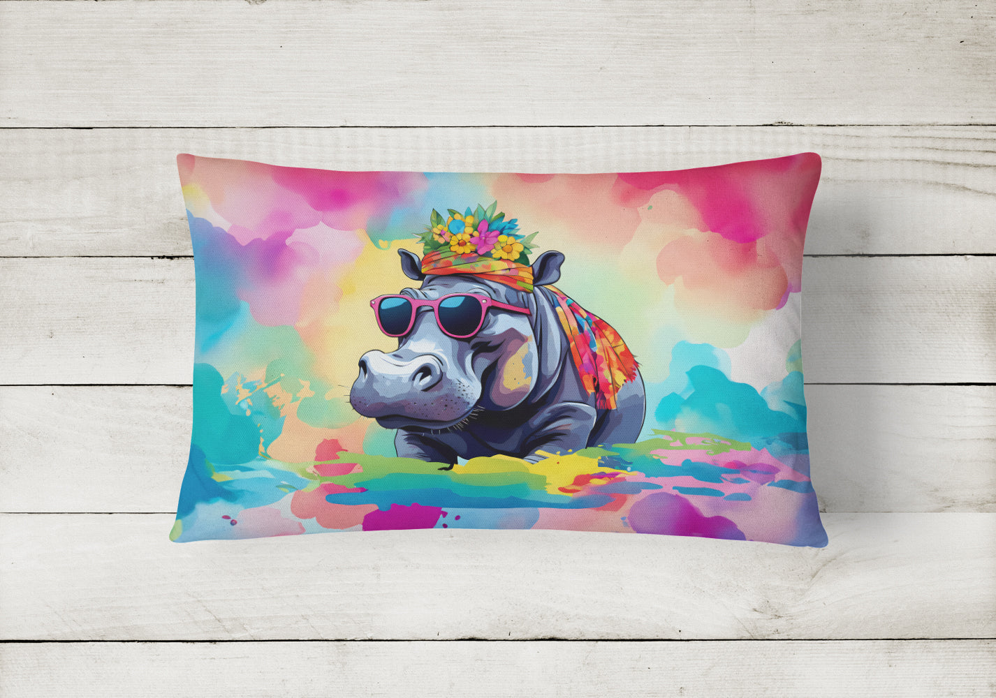 Hippie Animal Hippopotamus Throw Pillow