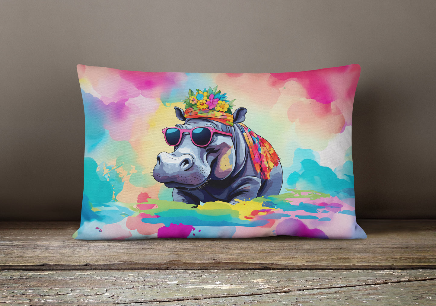 Hippie Animal Hippopotamus Throw Pillow