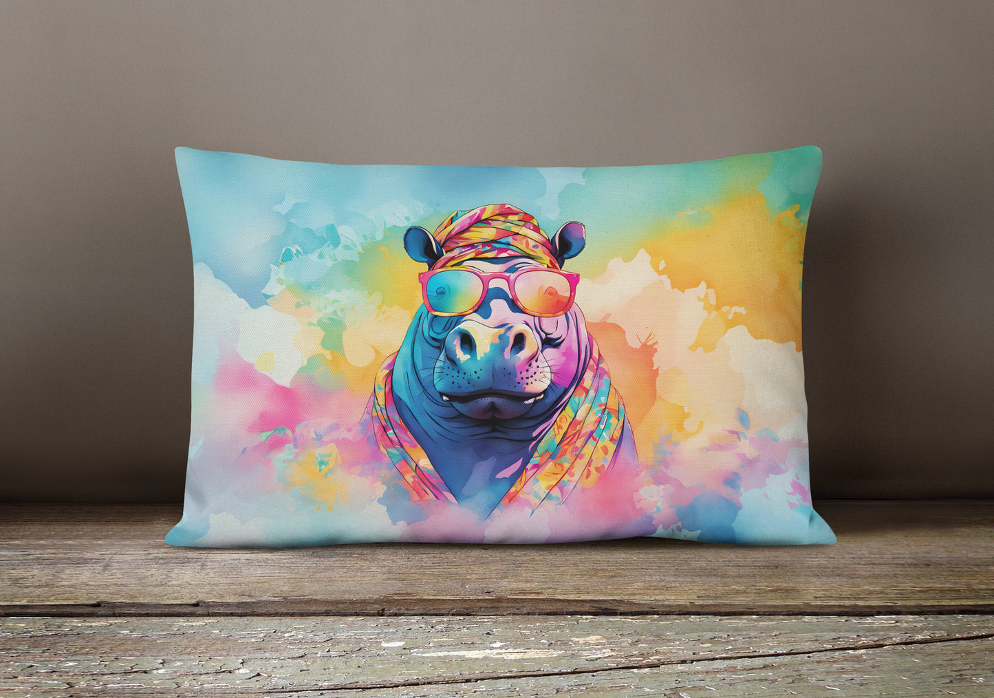 Hippie Animal Hippopotamus Throw Pillow