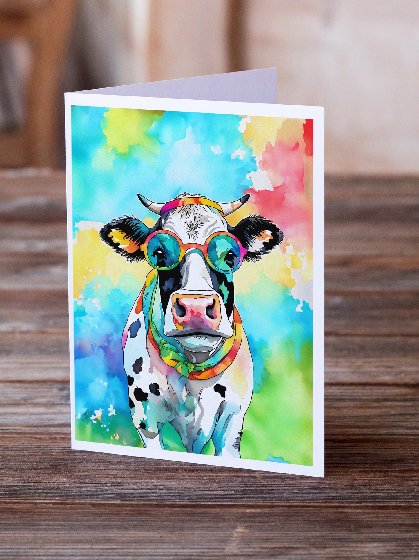 Hippie Animal Cow Greeting Cards Pack of 8