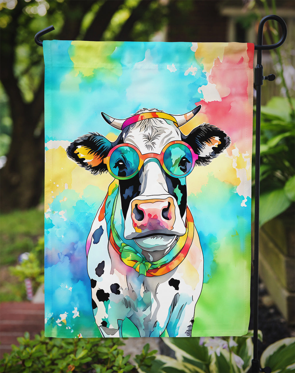 Hippie Animal Cow Garden Flag