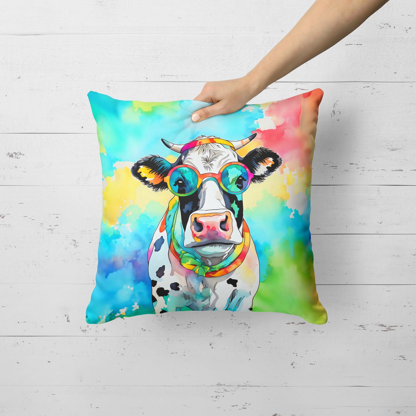 Hippie Animal Cow Throw Pillow