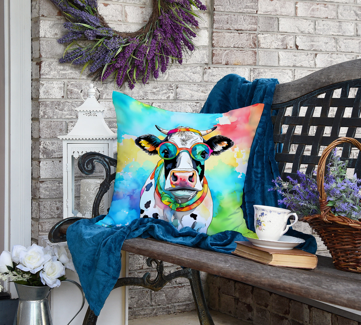 Hippie Animal Cow Throw Pillow