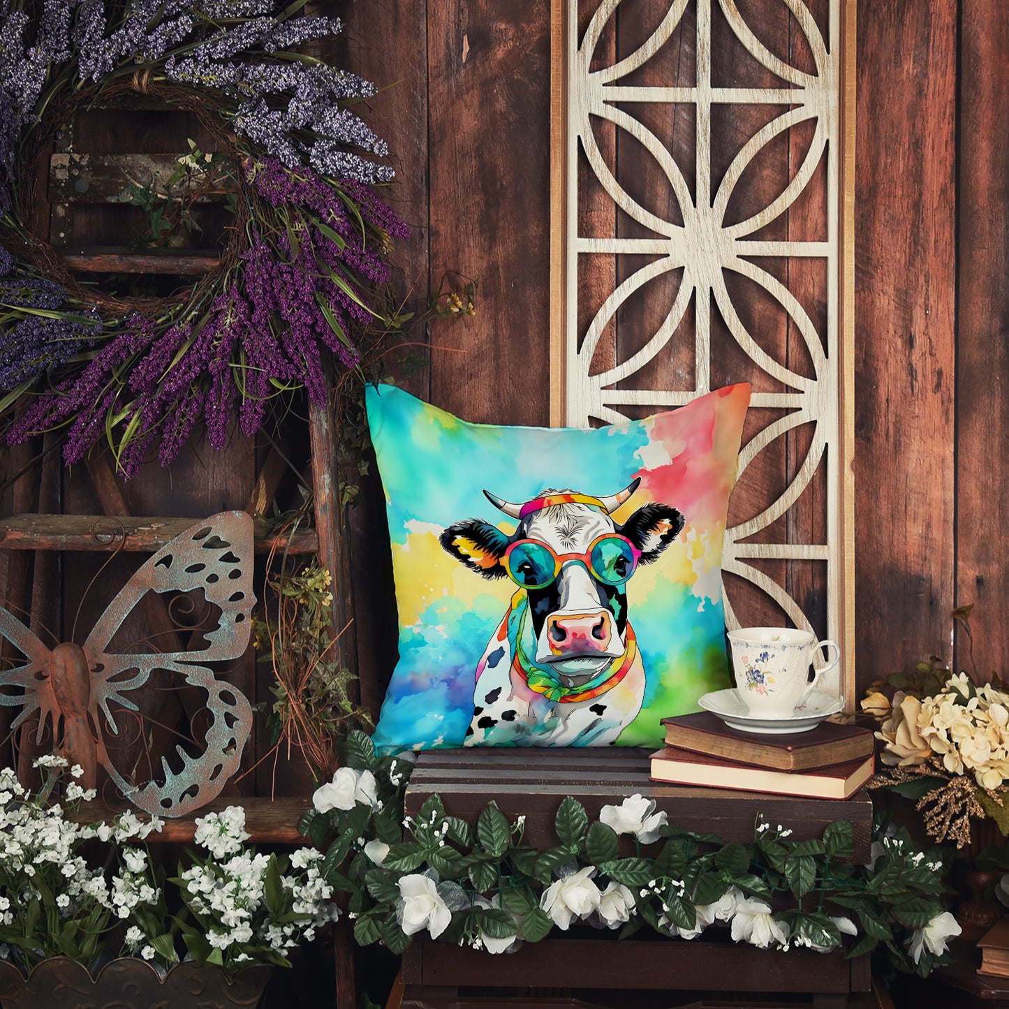 Hippie Animal Cow Throw Pillow