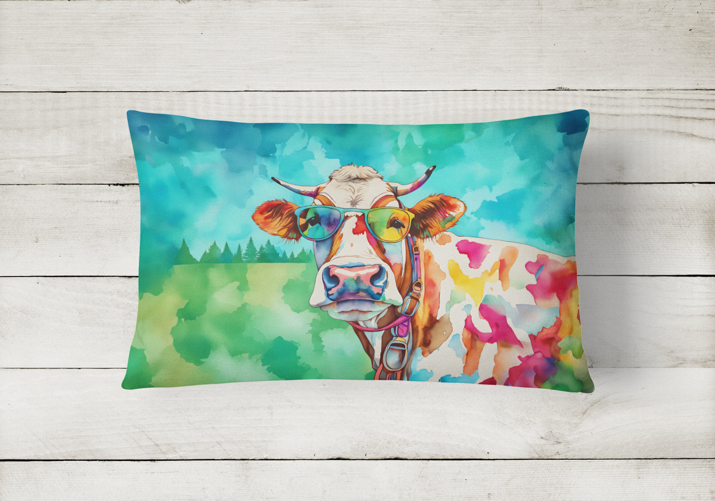 Hippie Animal Cow Throw Pillow