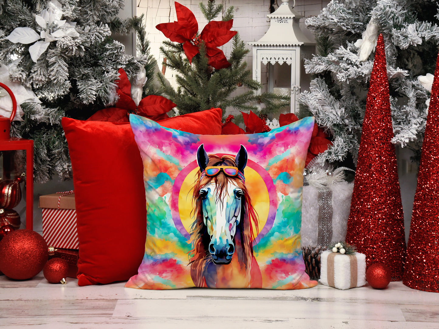 Hippie Animal Horse Throw Pillow