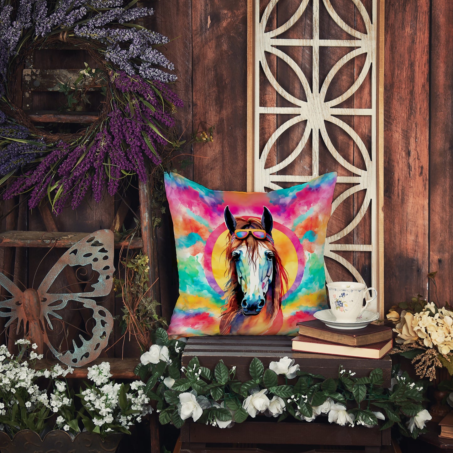 Hippie Animal Horse Throw Pillow