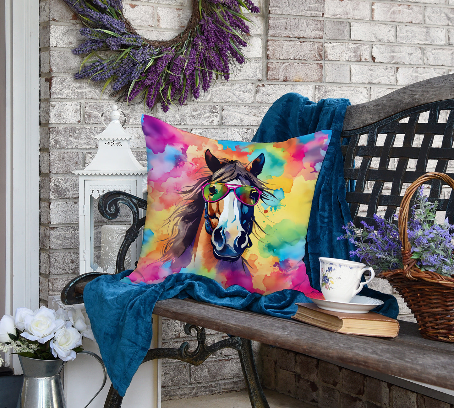 Hippie Animal Horse Throw Pillow