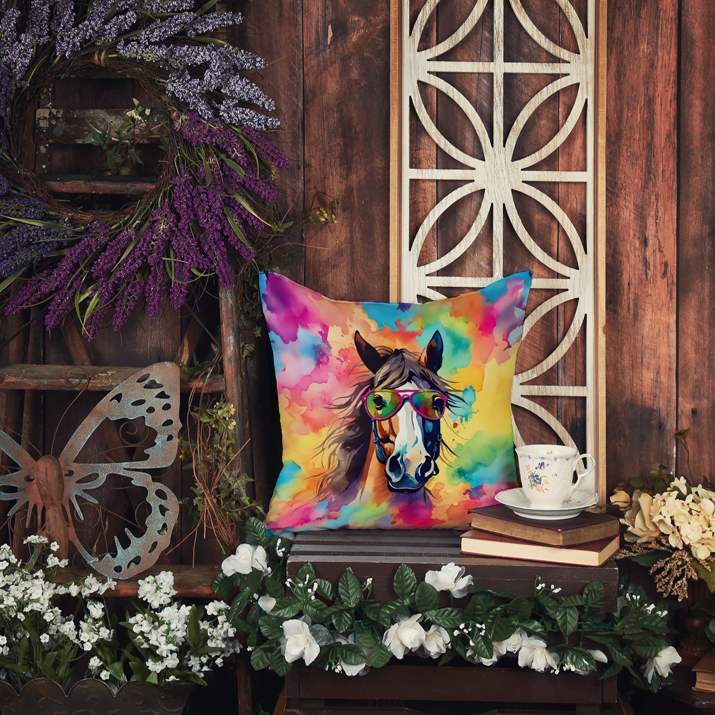 Hippie Animal Horse Throw Pillow