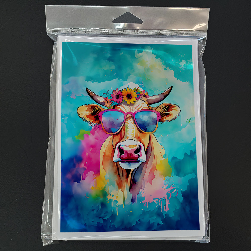Hippie Animal Malvi Cow Greeting Cards Pack of 8