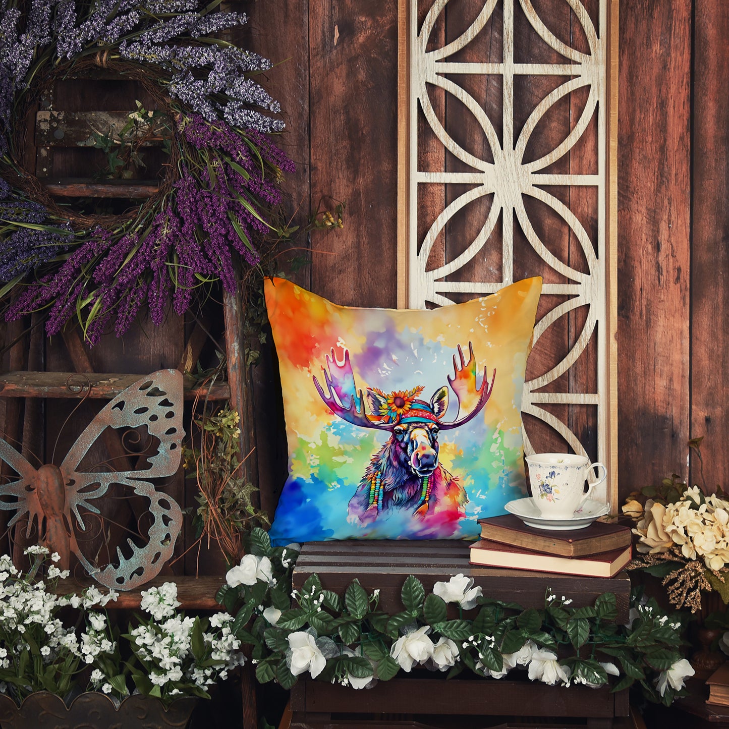 Hippie Animal Moose Throw Pillow